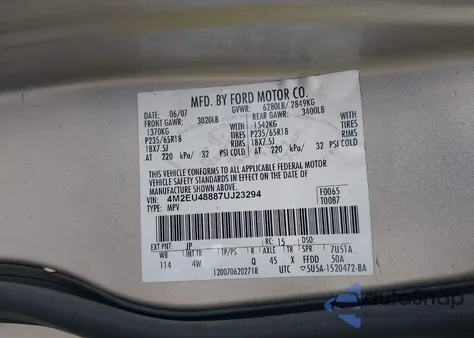 2007 Mercury Mountaineer Premier from USA, damaged, VIN 4M2EU48887UJ23294